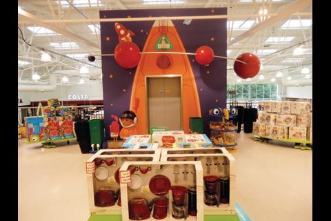 Lifts are framed by rocket graphics